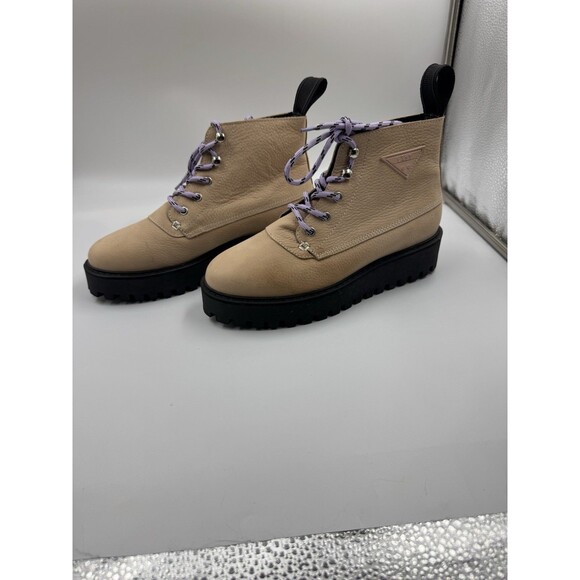 Last Rocky Cream Nubuck Leather Lug Sole Boots Purple Laces Women's Size Us 7 - Picture 1 of 16